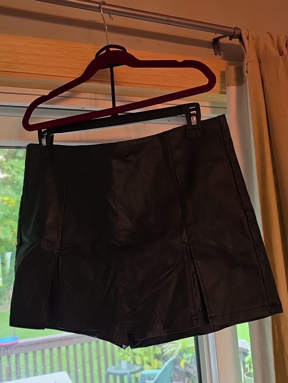 Vegan Leather Black Mini Skort Skirt with Panel Detailing